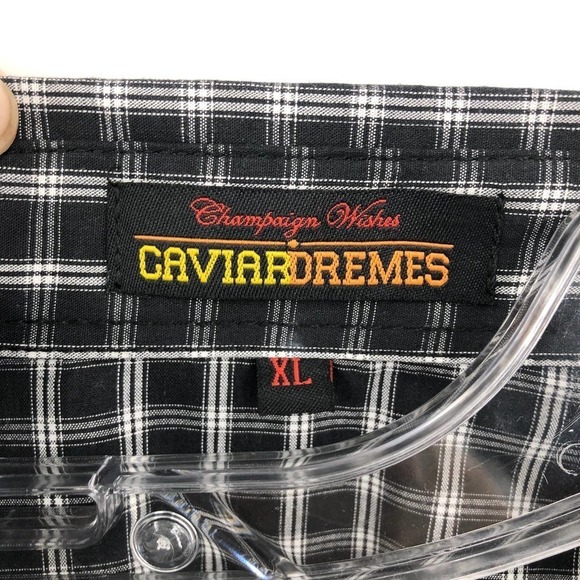 Caviar Dremes Italian Button Front Shirt Men's Size XL Black Check Embroidered - Picture 8 of 10